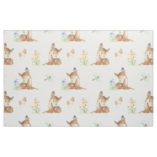 Watercolor Woodland Baby Hjort Girl Nursery Tyg