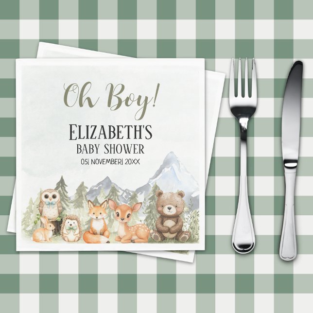 Watercolor Woodland Baby Shower Boy Pappersservett (Skapare uppladdad)