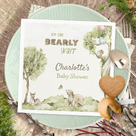 Watercolor Woodland Bearly Wait Baby Shower Pappersservett