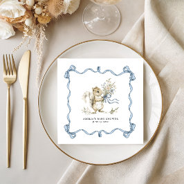 Watercolor Woodland Blue Bow Squirrel Baby Shower Pappersservett