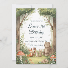 Watercolor Woodland Creatures Birthday Invite Inbjudningar