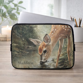 Watercolor Woodland Deer Nature Name Laptop Fodral