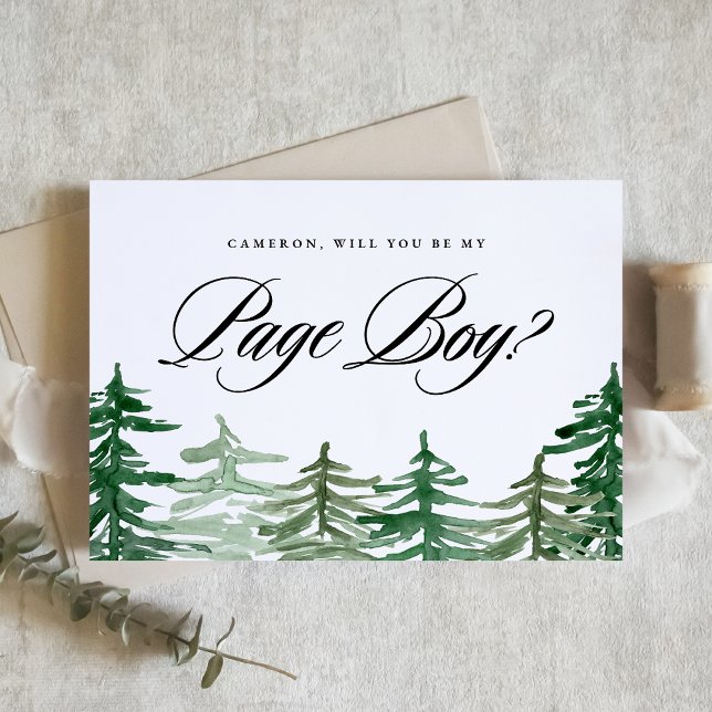 Watercolor Woodland... Du blir min Page Boy ( Customizable Woodland "Will You Be My Page Boy?" Card featuring enchanting watercolor forest.)