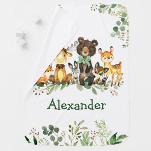 Watercolor Woodland Forest Animals Bow Greenery Bebisfilt