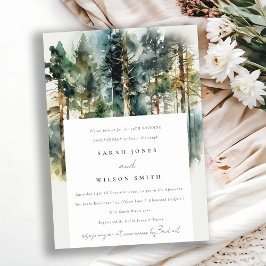Watercolor Woodland Forest Bröllop-årsdag Inbjudningar