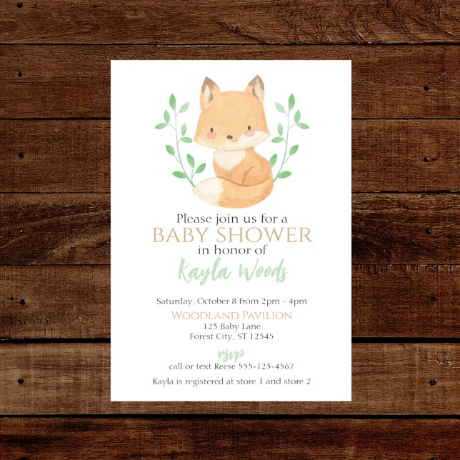 Watercolor Woodland Fox Baby Shower Inbjudningar (Skapare uppladdad)