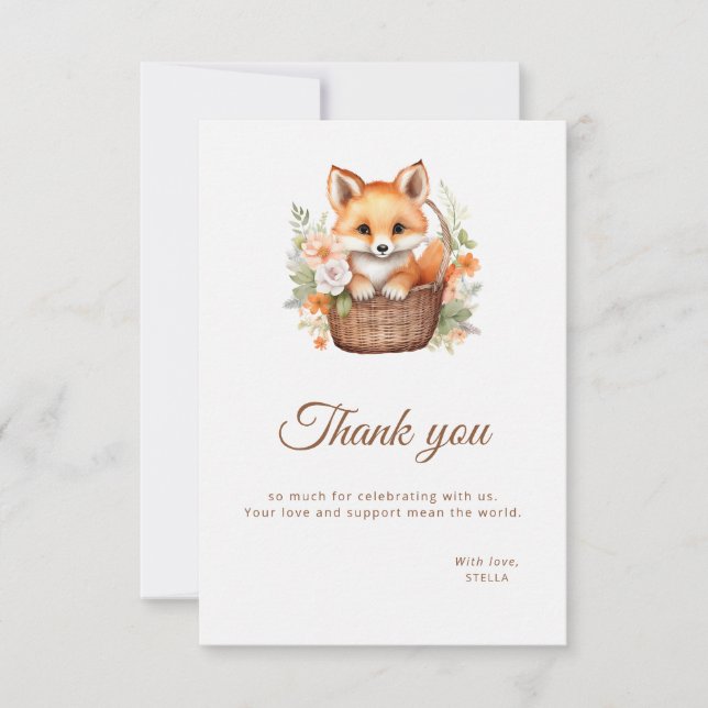 Watercolor Woodland Fox Florals Flat Tack Kort (Framsida)