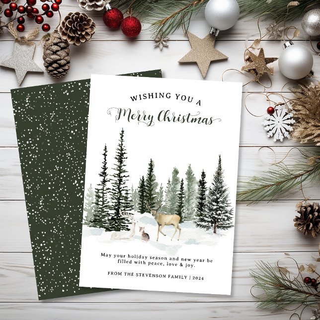Watercolor Woodland God jul Julkort (Watercolor Woodland Merry Christmas Holiday Card)