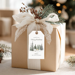 Watercolor Woodland God jul Presentetikett