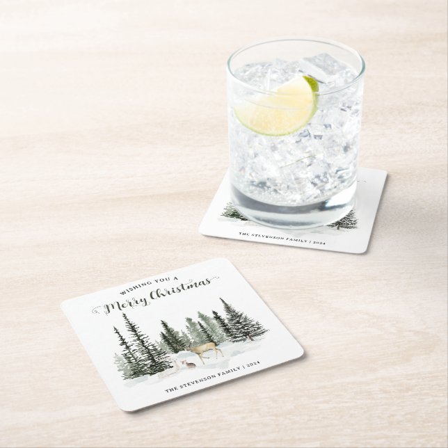 Watercolor Woodland God jul Underlägg Papper Kvadrat (Insitu)