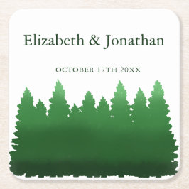 Watercolor Woodland Gräs Bröllop Underlägg Papper Kvadrat