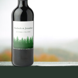 Watercolor Woodland Gräs Bröllop Vinflaska Etikett