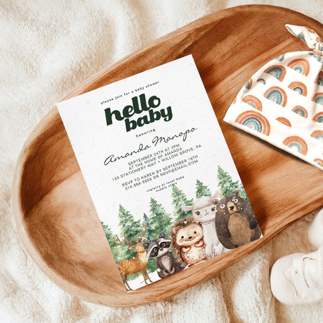 Watercolor Woodland Gräs Träd Winter Baby Shower Inbjudningar (Skapare uppladdad)