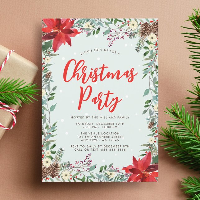 Watercolor Woodland Greenery jul Party Inbjudningar (Skapare uppladdad)