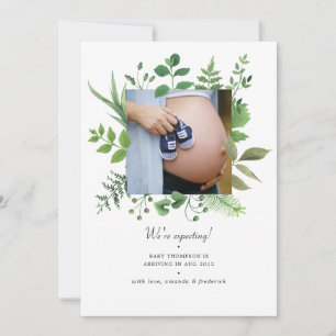 Watercolor Woodland Greenery Photo Gravid Meddelande