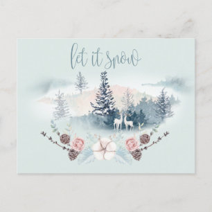 Watercolor Woodland Hjort Meddelande Vykort