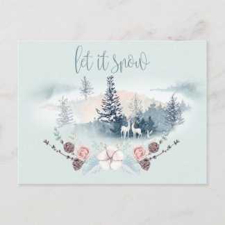 Watercolor Woodland Hjort Meddelande Vykort
