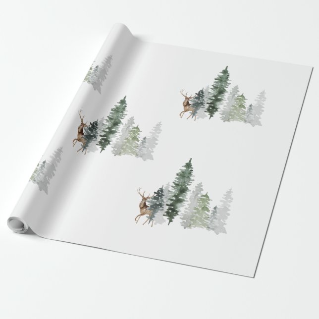 Watercolor Woodland Hjort Presentpapper (Utrullad)