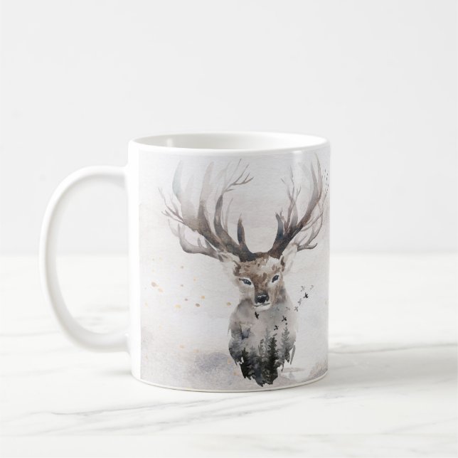 Watercolor Woodland Hjort Winter Mugg (Vänster)
