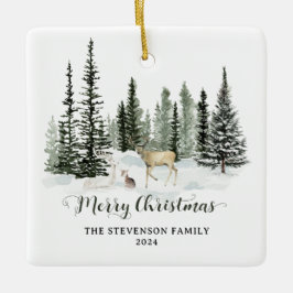 Watercolor Woodland Merry Christmas Photo Julgransprydnad Keramik