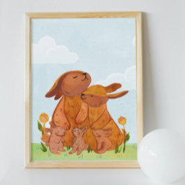 Watercolor Woodland Rabbits Nursery Room Poster