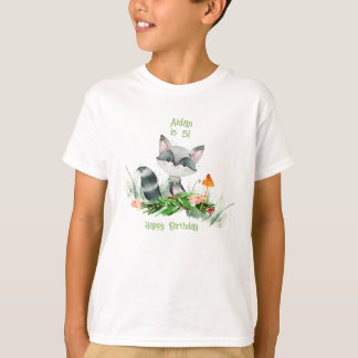 Watercolor Woodland Raccoon Cute Birthday T-Shirt