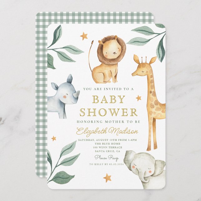 Watercolor Woodland Safari Animals Cute Inbjudningar (Skapare uppladdad)