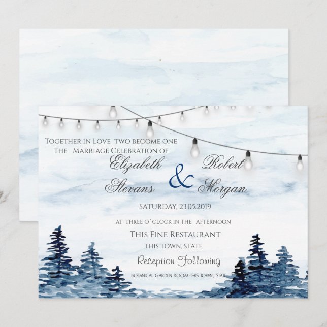 Watercolor Woodland String LightWedding-inbjudan Inbjudningar (Fram/baksida)