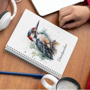 Watercolor Woodland Woodpecker, anpassningsbar Anteckningsbok