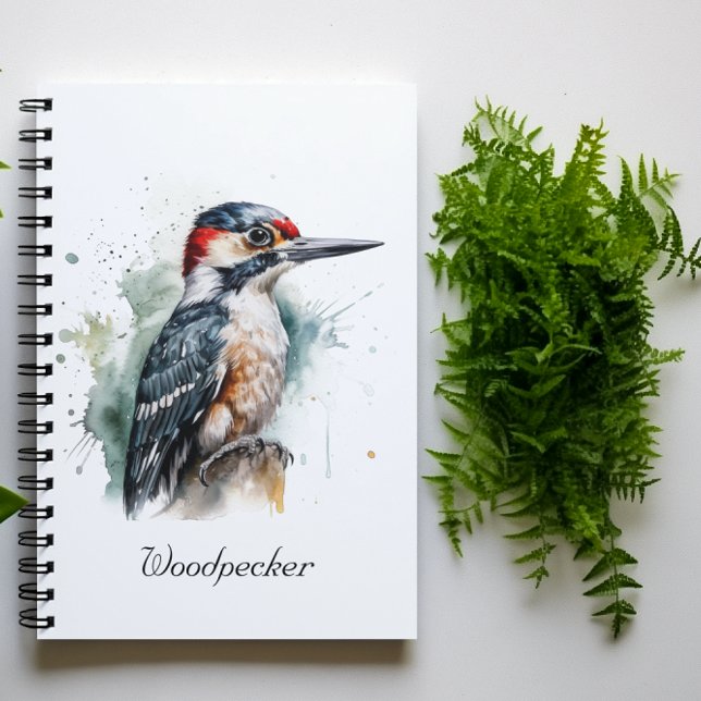 Watercolor Woodland Woodpecker, anpassningsbar Anteckningsbok (Skapare uppladdad)