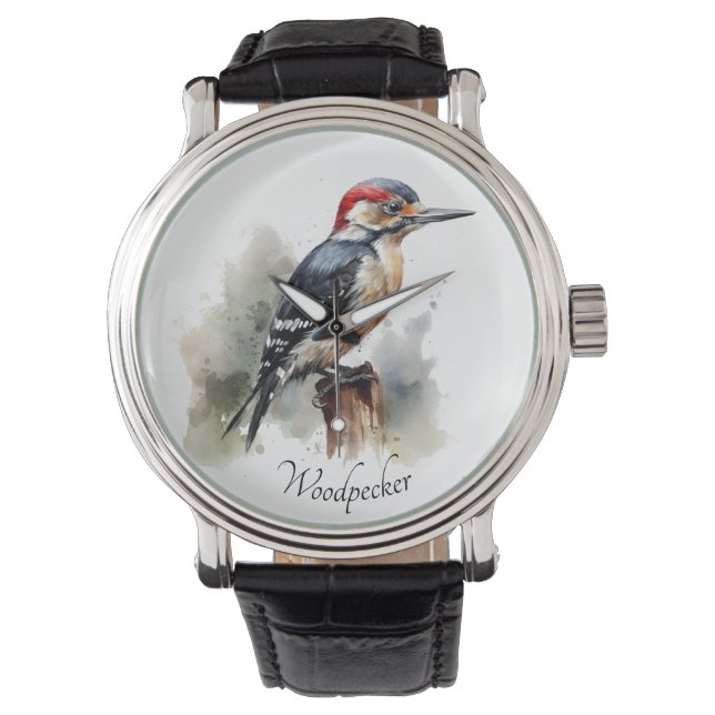 Watercolor Woodland Woodpecker, anpassningsbar Armbandsur (Framsida)