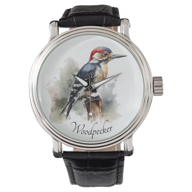 Watercolor Woodland Woodpecker, anpassningsbar Armbandsur (Framsida)