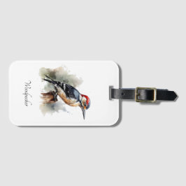 Watercolor Woodland Woodpecker, anpassningsbar Bagagebricka