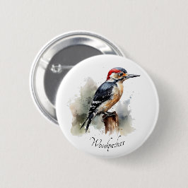 Watercolor Woodland Woodpecker, anpassningsbar Knapp