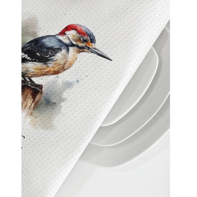 Watercolor Woodland Woodpecker, anpassningsbar Kökshandduk (Skapare uppladdad)