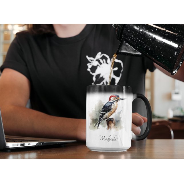 Watercolor Woodland Woodpecker, anpassningsbar Magisk Mugg (Skapare uppladdad)