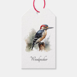 Watercolor Woodland Woodpecker, anpassningsbar Presentetikett
