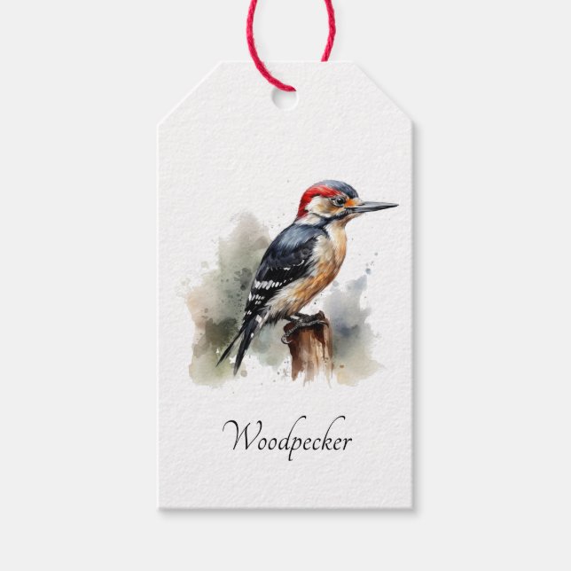 Watercolor Woodland Woodpecker, anpassningsbar Presentetikett (Framsidan)