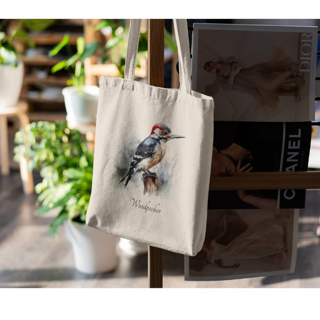 Watercolor Woodland Woodpecker, anpassningsbar Tygkasse (Skapare uppladdad)