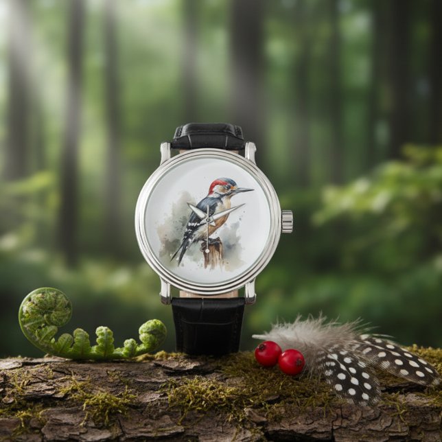 Watercolor Woodland Woodpecker Armbandsur (Skapare uppladdad)