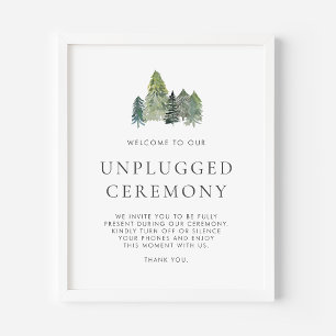 Watercolor Woodlands Unplugged Bröllop Ceremony Poster