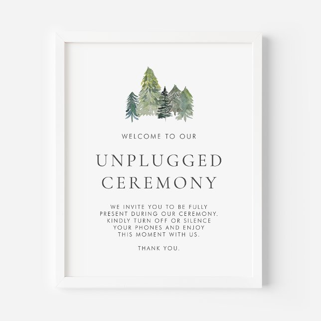 Watercolor Woodlands Unplugged Bröllop Ceremony Poster (Skapare uppladdad)