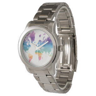 Watercolor World Map Armbandsur
