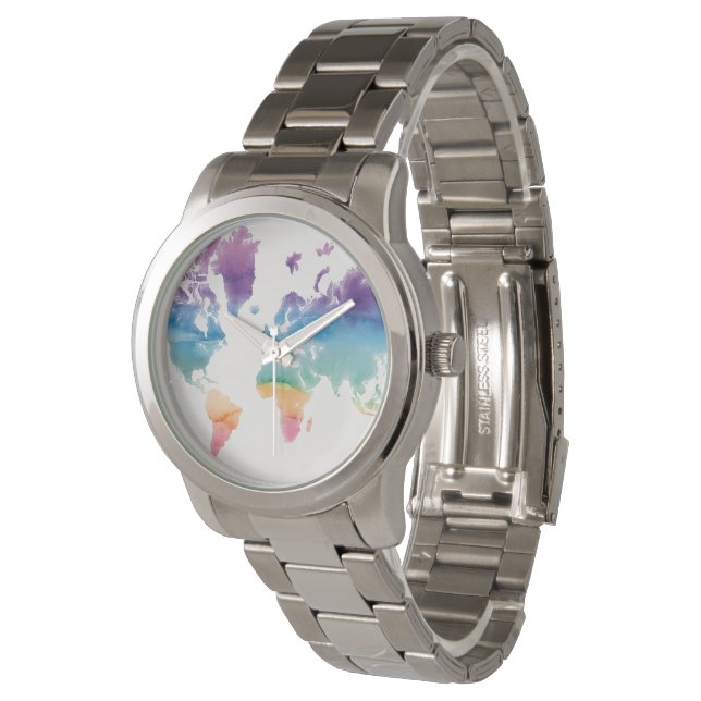 Watercolor World Map Armbandsur (Vinklad)