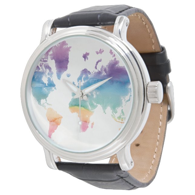 Watercolor World Map Armbandsur (Vinklad)