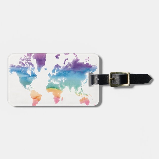 Watercolor World Map Bagagebricka (Horisontell Framsida)