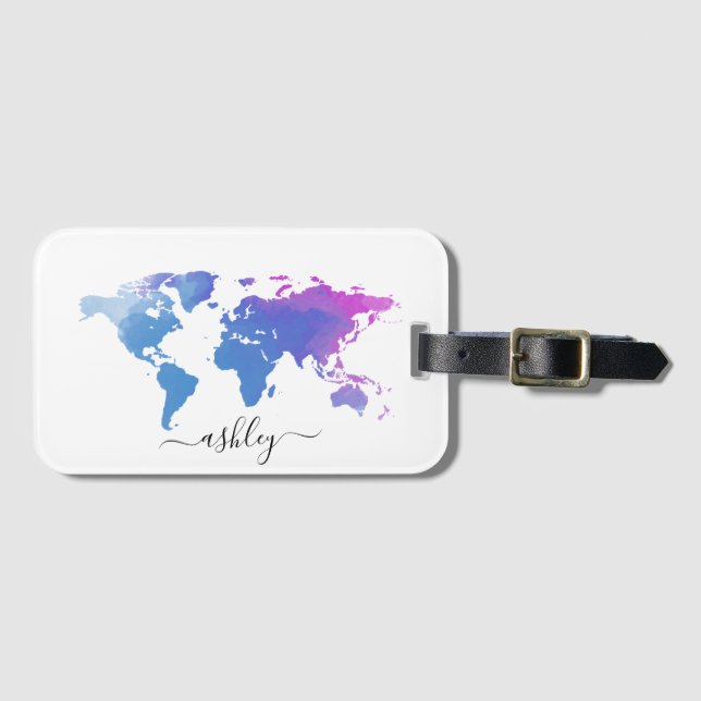 Watercolor World Map Bagagebricka (Framsida horisontal)