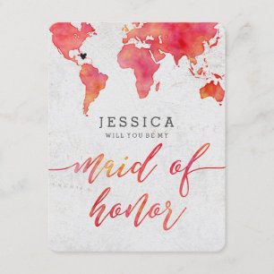 Watercolor World Map blir min Maid of honor Inbjudningar