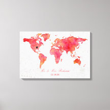Watercolor World Map Bröllop Alternative Guestbook