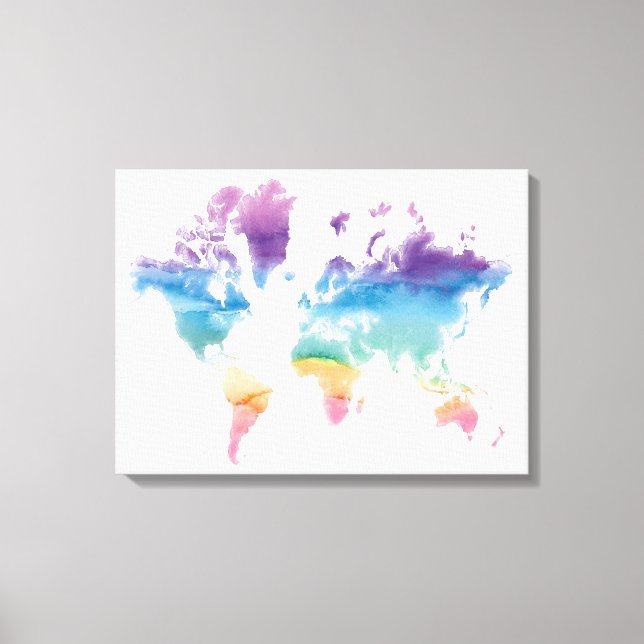 Watercolor World Map Canvastryck (Framsida)
